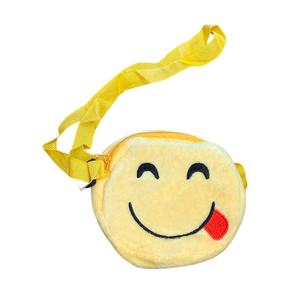 Yellow Tongue Out Face Emoji Plush Cross Body Bag Strap New 6”